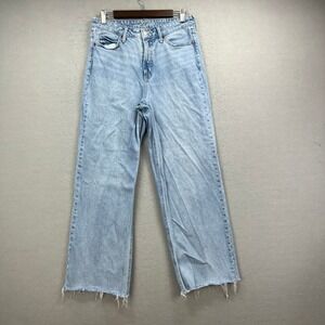 Old Navy Jeans Womens 8 Light Blue Denim Sky-Hi Wide Baggy Raw Hem Casual Boho